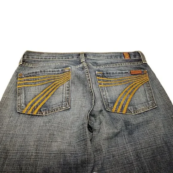 7 For All Mankind Dojo Jeans Women 28 Flare Dark Blue Fade Made In USA (30x28.5) - Picture 4 of 5